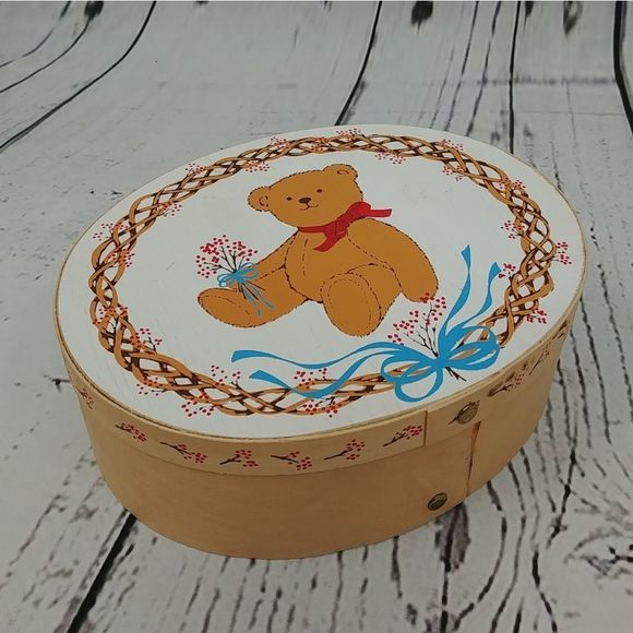 Other - Vintage Bentwood‎ Style Oval Wood Painted Bear Box